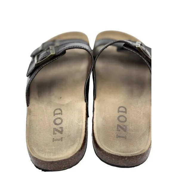 Izod Size 9 Men Nathaniel Black Sandals  Adjustable Buckles & Cushioned Footbed - Picture 9 of 11